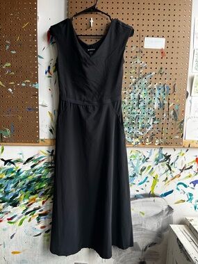 Athleta Black V-Neck Maxi Dress with A-Line Skirt